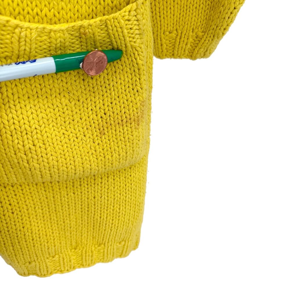 Vintage 80s BASCO by Barneys Neon Yellow 100% Cotton Cable Knit Pullover Sweater - Picture 7 of 8